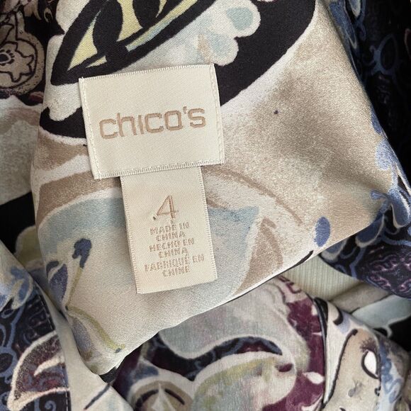 Chico's Sz 4- XL Blouse Floral Art To Wear Button Up Career Closet Staple MINT - Picture 10 of 16